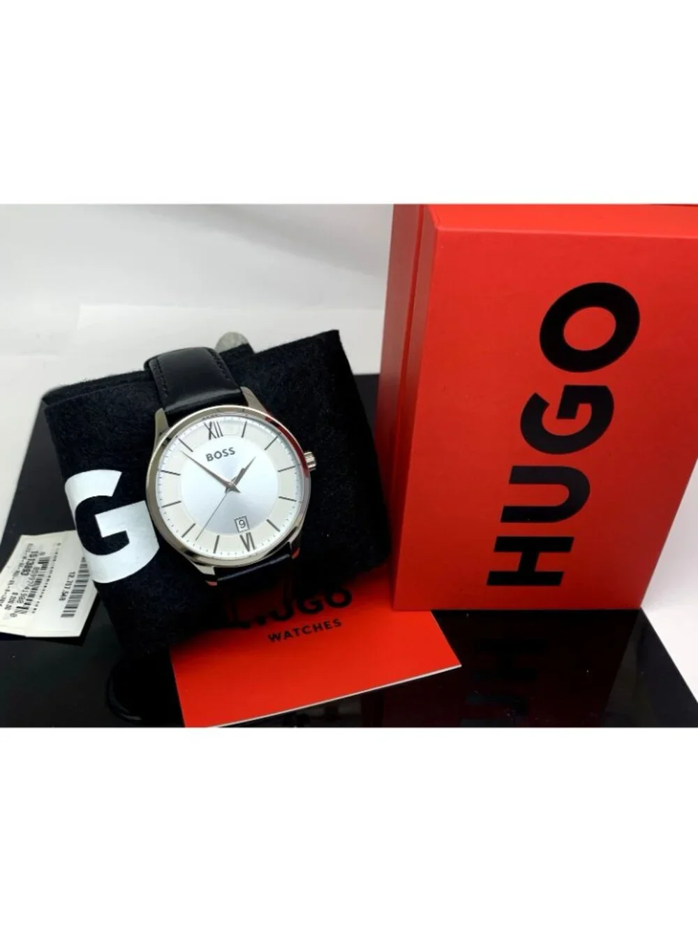 Hugo Boss 1513893 Elite Men's Watch Quartz Silver Dial Black Leather Band 41mm